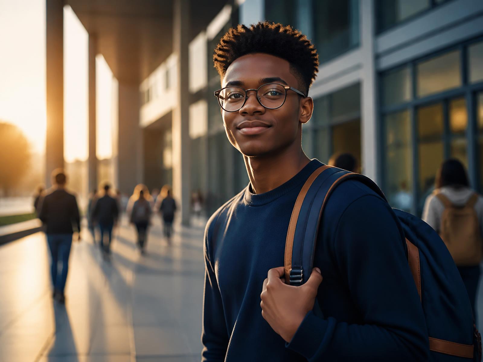 A student on a university campus preparing to study abroad