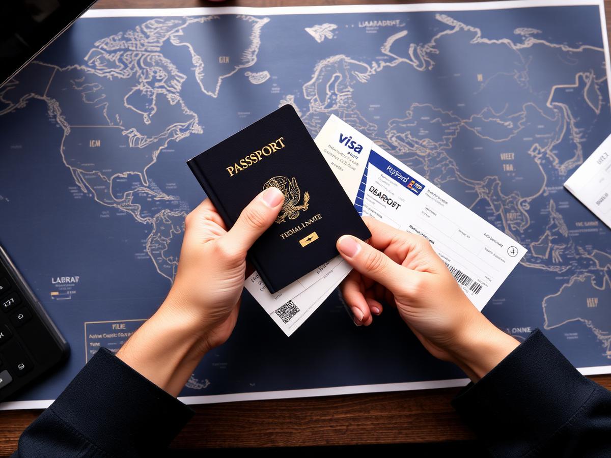 Passport, visa and boarding pass documents